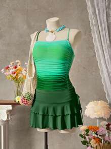 SHEIN Swim 漸層褶邊連體泳衣 - 彩色 - 查看 10