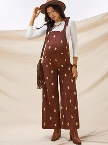 Boho Mama 孕妇全印花休闲无袖连体裤，带口袋 - 棕色 - 查看 7