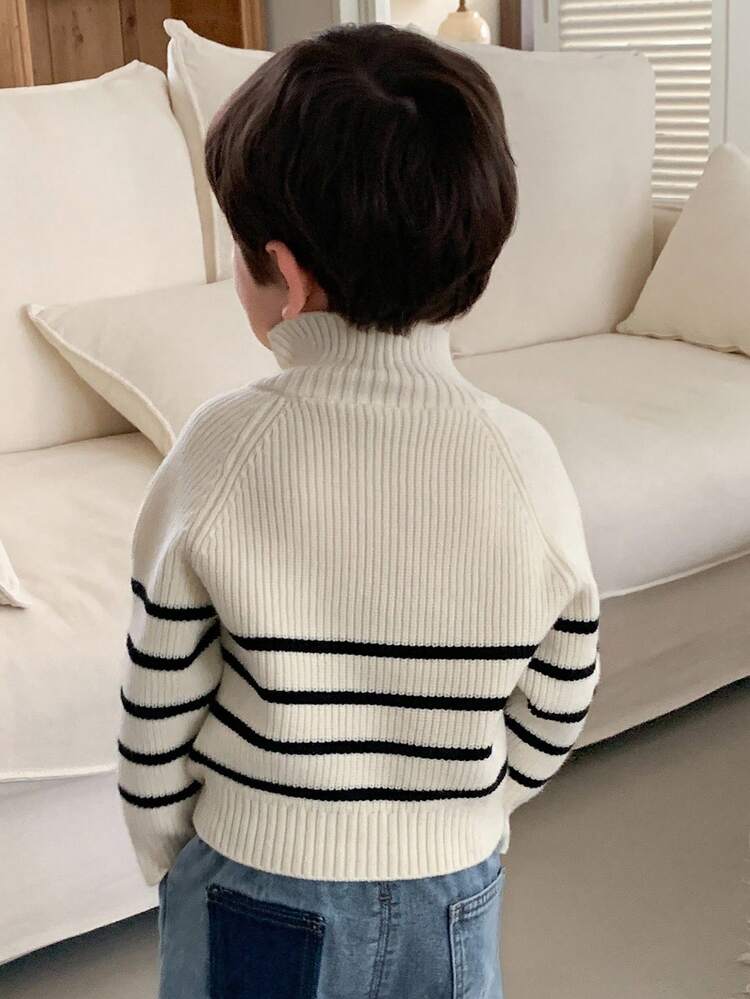 Toddler Boys' Korean Style Striped Collared Long Sleeve Sweater, Autumn/Winter