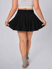Flexra Plus Size Casual Solid Color Skirt, Summer - Black - View 2