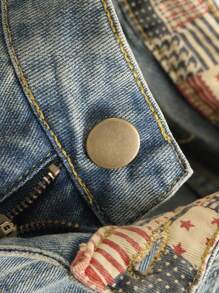 Manfinity Homme 男士纯棉磨破猫抓牛仔短裤纯色深蓝色外出复古朋友男士短款牛仔裤，emo 风格