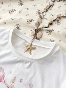 SHEIN TEENGIRL 夏季水果印花短袖红色条纹休闲短裤两件套，适合野餐和度假 - 紅色 - 查看 3
