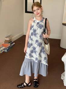 Hapijoa Tween Girls Floral Print Sleeveless Dress