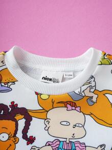 Nick 90s | SHEIN 2 件套男婴卡通恐龙全身印花圆领长袖运动衫和裤子套装