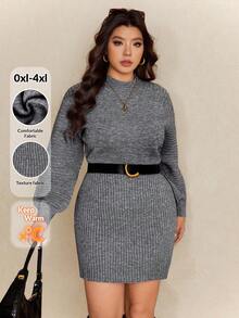 Elaquor 秋冬大码休闲修身针织连衣裙