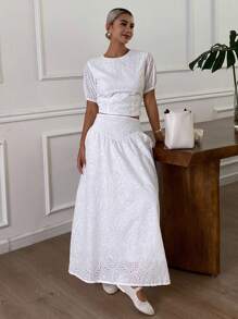 DAZY Women's Summer Round Neck Puff Sleeve Tie Waist Backless Loose Pants 2 Pieces Set - White - View 6