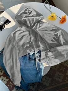 Comfortcana Sudadera con capucha corta de punto gris talla grande