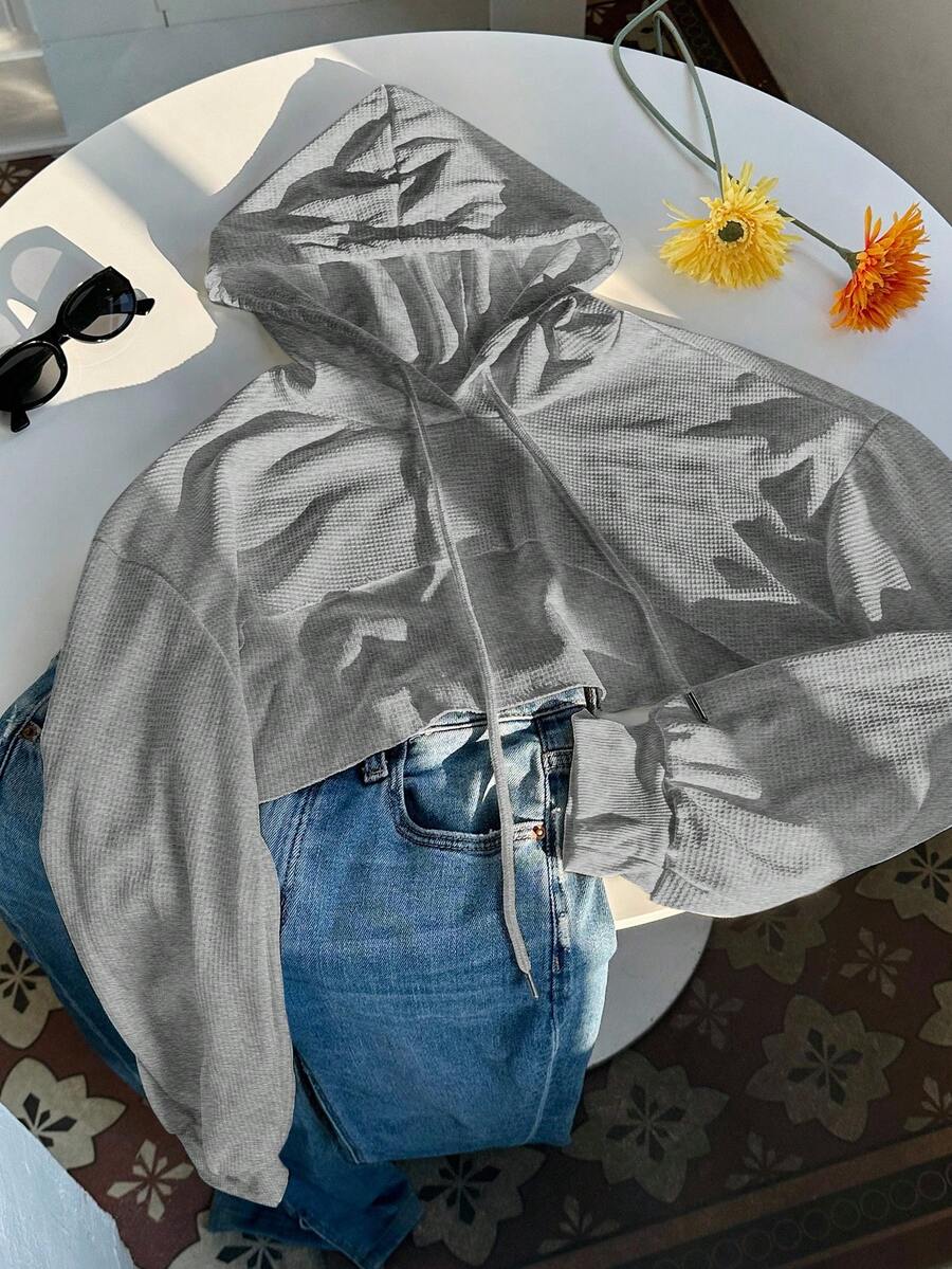 Comfortcana Sudadera con capucha corta de punto gris talla grande