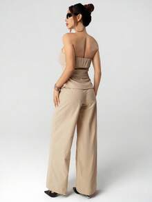 SHEIN ICON 2 件套女式短款吊带背心和高腰阔腿及地长裤套装，休闲日常穿着，性感，返校季 - 彩色 - 查看 2