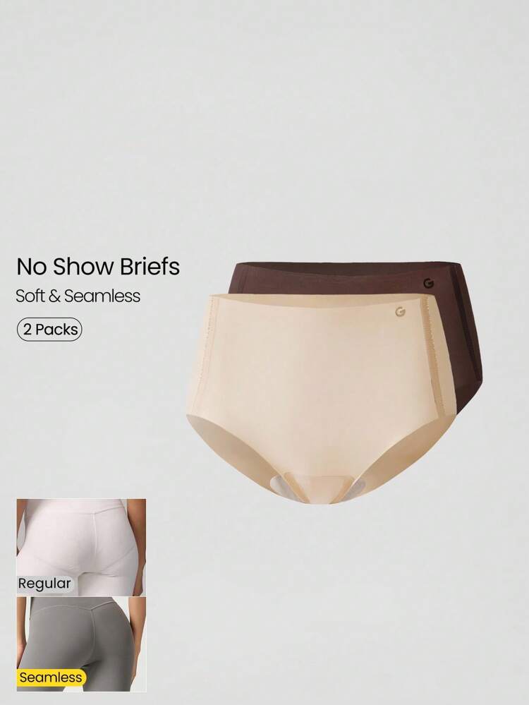 2 Packs Lightweight Breathable Sweat-Wicking Mid-Waist Full Coverage Seamless No-Show Underwear Daily Workout