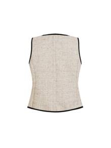 Ellevyn 女士撞色镶边V领西装外套和裤子套装，适合通勤秋季女装，女士办公室服装，两件套，女士度假服装，女士商务休闲装 - 杏色 - 查看 4