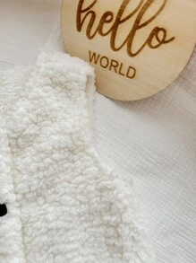 SHEIN 2 件女婴可爱休闲纯色蓬松无袖夹克背心套装，适合秋冬季外出玩耍 - 黑色 - 查看 5