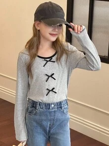 DAZY Tween Girls Daily Casual T-Shirt, Autumn - Grey - View 2