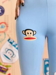 Paul Frank X SHEIN Women's Casual Everyday Sports Cartoon & Letter Graphic High Waist Leggings - Blue - View 6