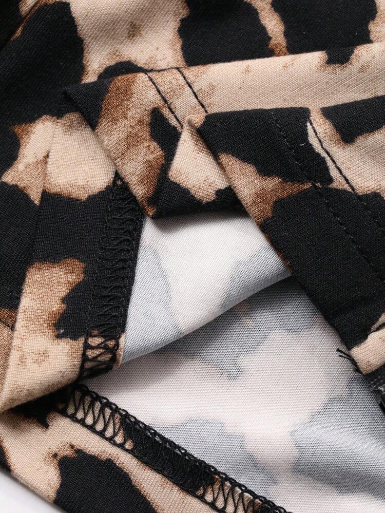 Plus Size Women Leopard Print Elastic Tight Cropped Long Sleeve Jacket, New Arrival Early Autumn Outerwear