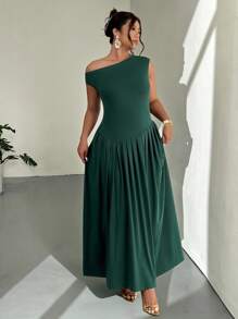 Firerie Abito midi in maglia con scollo a V, arricciatura in vita e orlo asimmetrico, taglie forti, casual ed elegante, adatto per vacanze, attività all'aperto, vacanze, concerti, appuntamenti, feste formali, matrimoni, sensuale, elegante, pendolarismo, ritorno a scuola, spiaggia, ufficio, stile sirena, compleanno - Verde Scuro - Visualizzare 5