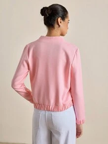 INAWLY 女士轻便短款棒球夹克，春秋季休闲装 - 粉色 - 查看 3