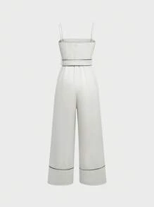 SHEIN Clasi Celure 大码优雅休闲春夏撞色胸带连体裤 - 杏色 - 查看 9