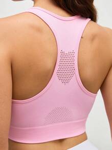 Cheerettes Simple Solid Color Racerback Comfortable Sports Bra - Pink - View 3
