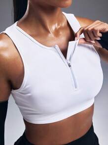 Powerista Regular Length High Support Sports Bra In White Knitted Fabric For Gym Sessions - White - View 7