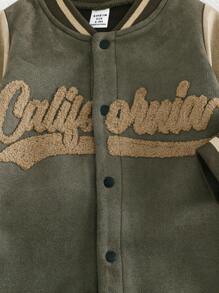 SHEIN 男婴加州字母印花长袖单排扣休闲连体衣，冬季男婴棒球夹克，男婴服装，棒球连体衣，男婴服装，男婴服装，婴儿秋季连体衣，男婴连体衣，6个月-3岁