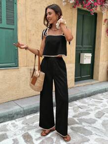 Serisse Women's Camisole Top And Pocket Pants Casual 2 Pieces Set Black Summer Casual Black - Black - View 5