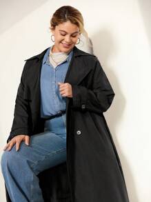 Momelise Plus Size Women Elegant Solid Color Mid-Length Windbreaker