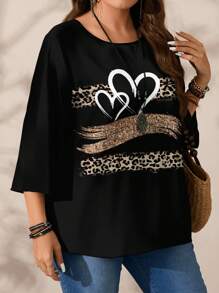 EMERY ROSE Plus Size Women Casual All-Over Print Round Neck Loose 3/4 Sleeve Shirt Fall Clothes Chic Blouses For Women