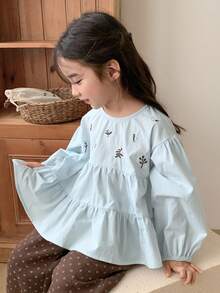 Dazy Kids 小女孩可爱刺绣长袖衬衫 - 藍色 - 查看 8