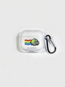 Nyan Cat X SHEIN Earth Rainbow Cartoon Graphic Pattern Transparent Earphone Case, Comes With 1 Hanging Hook, Compatible With AirPods - Clear - View 5