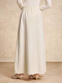 House of One Solid Woven Elastic Waist Maxi Skirt With Front Pleat Women Summer Autumn Casual Wear Cream Women