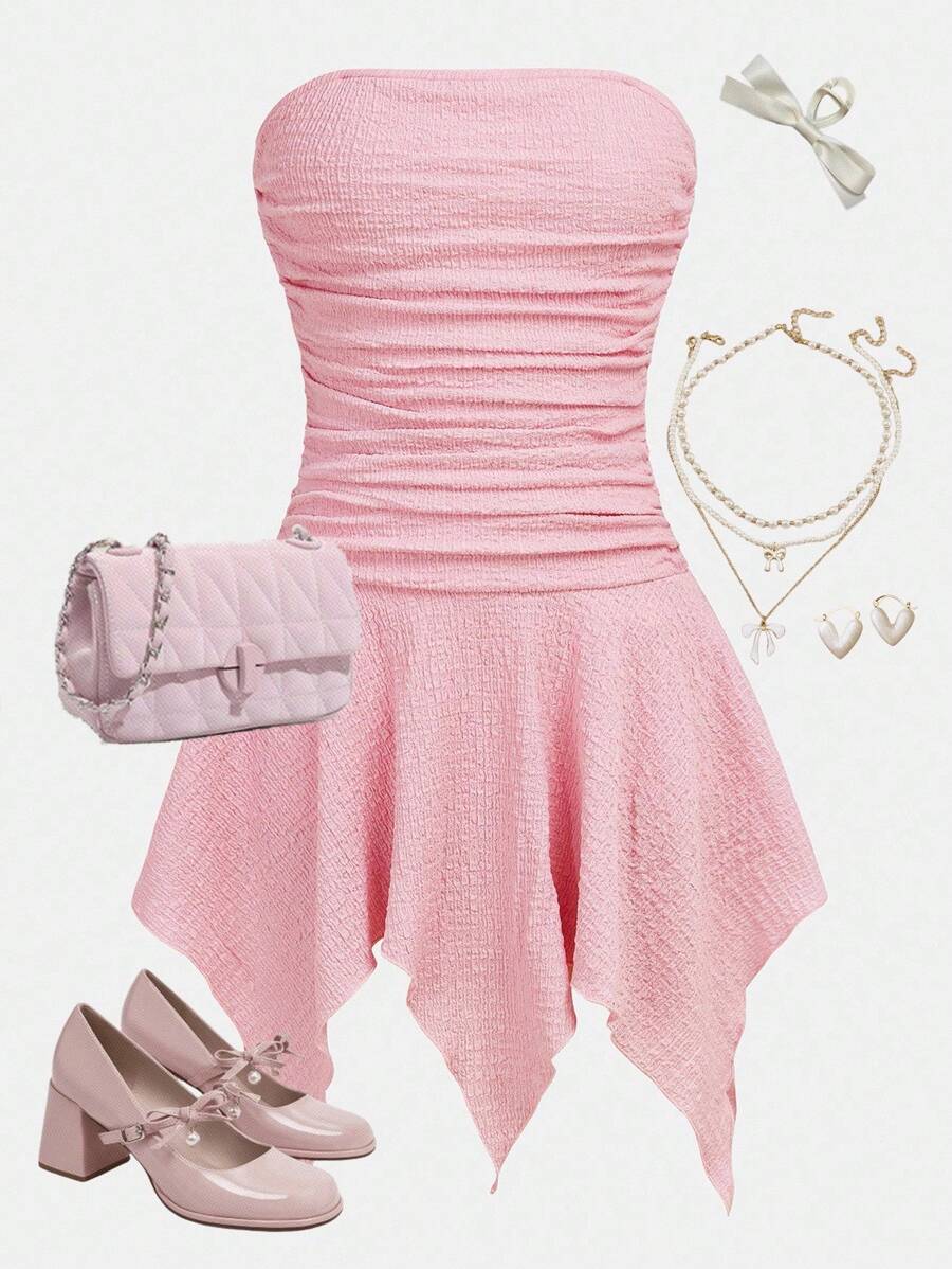 Girlism Váy yếm xếp nếp lưới đan cho bé gái tuổi teen, phong cách nữ tính thanh lịch dành cho các buổi tiệc, đi chơi, đi biển, đi nghỉ, đi chơi bohemian, đi biển, khách dự tiệc cưới, hòa nhạc, tiệc tùng - Hồng - Xem 1