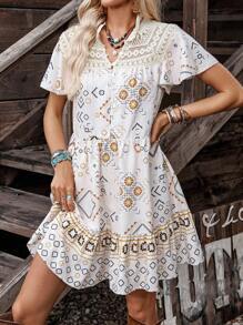 LanaWest Women's Printed Loose Babydoll Dress, Casual Country Style For Daily Wear