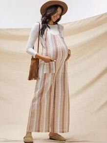 Boho Mama Kombinezon ciążowy, swobodny, w paski, z szerokimi nogawkami i blokami kolorów - Wielokolorowe - Zobacz 5