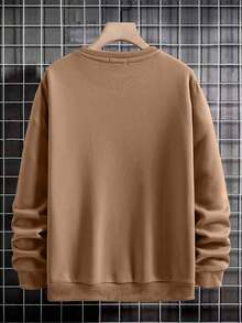 SHEIN Cottnline Men's Letter Printed Drop Shoulder Sweatshirt Streetwear - Camel - View 2