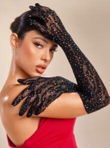 SHEIN SXY Fashionable Elegant Rhinestone Hollow Sleeve Cuffs