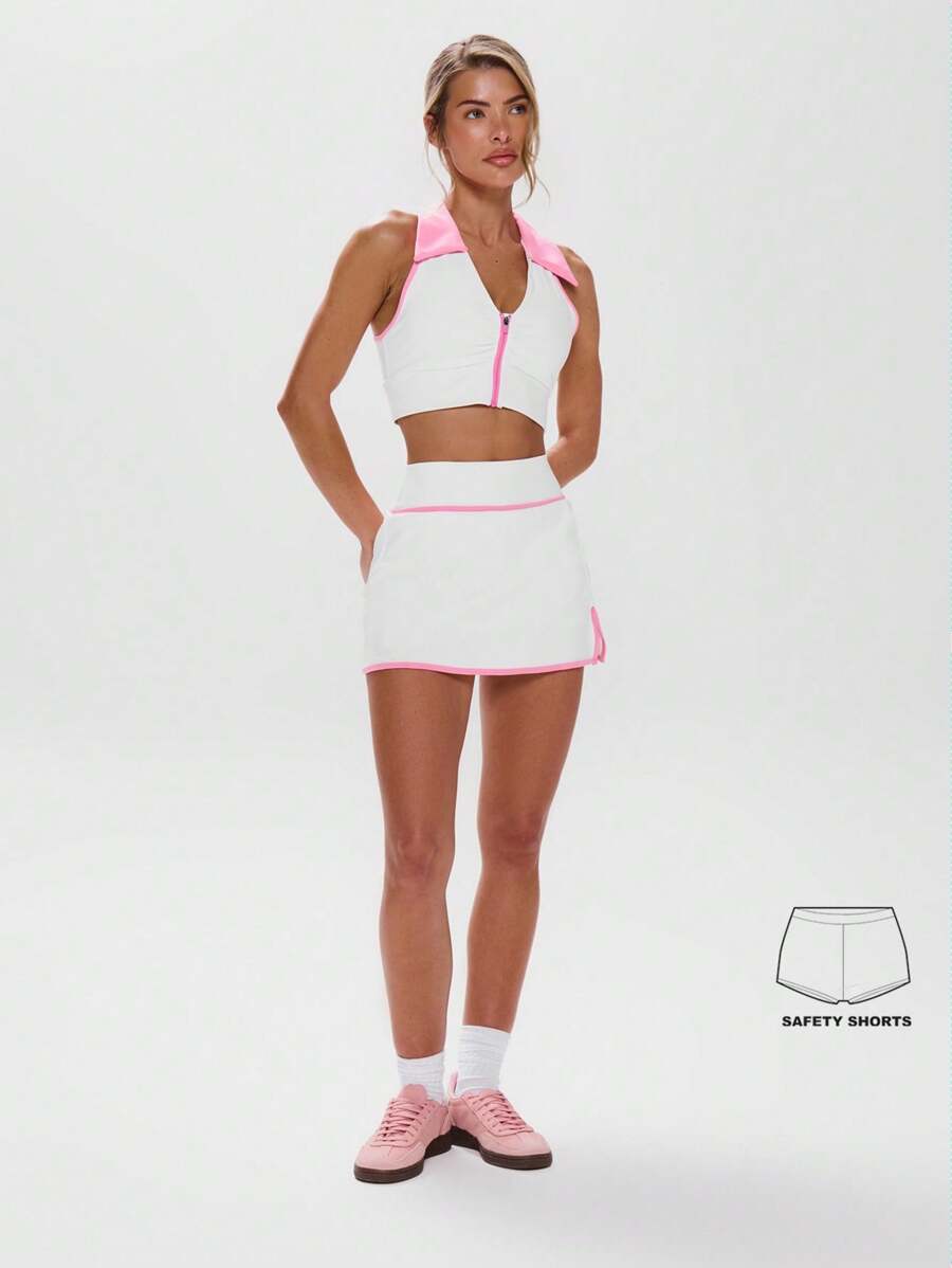 Musera Sport Low Rise Contrast Trim Skort Active Workout Gym, Padel, Tennis, Racquetball, Pickleball Gym Fitness - Multicolor - View 1