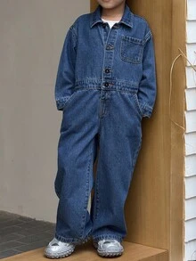 SHEIN Tuta in jeans blu per ragazzo giovane