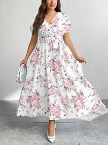 Firerie Casual Minimalist Vintage Floral Pattern Loose Plus Size Dress, Suitable For Spring/Summer Flowy Dress Boho Suitable For Going Out Chic Dress - Multicolor - View 2