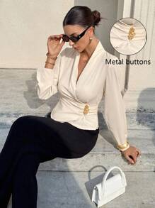 Siren Gaze Blusa envolvente de unicolor elegante para ir al trabajo