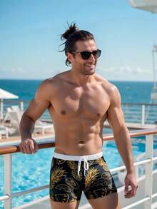 Manfinity Swimmode Men's Tropical Print Drawstring Waist Swim Trunks - Multicolor - View 3