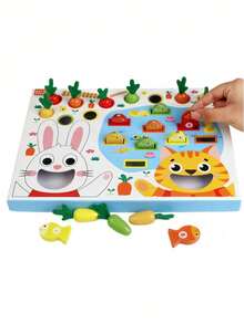 MINKOJA 1套多功能钓鱼胡萝卜喂食游戏益智玩具，适合幼儿学龄前学习精细运动技能训练蒙特梭利感官游戏互动农场动物喂食活动（款式配件随机） - 彩色 - 查看 5