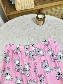 2 piezas Conjunto de pijama con estampado de koalas lindos de manga larga y pantalones rosados para niña - Rosa - Ver 6