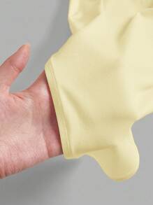 SHEIN BASICS 女式休闲纯色针织圆领短袖紧身衣 - 黃色 - 查看 9