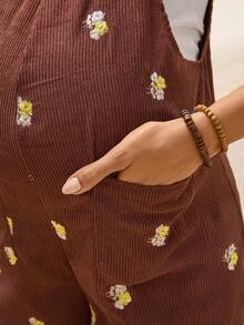 Boho Mama 孕妇全印花休闲无袖连体裤，带口袋 - 棕色 - 查看 3