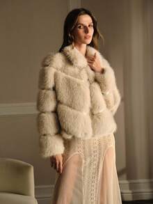 MOTF PREMIUM SOLID FASHION HIGH NECK FAUX FUR COAT - Khaki - View 8