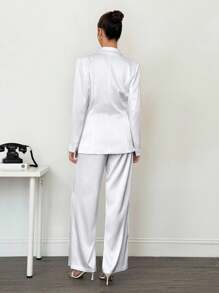 SHEIN Tall Ensemble casual femme composé d'une veste, d'un gilet et d'un pantalon de couleur unie, avec col châle et manches longues, pour l'automne/l'hiver - Blanc - Voir 2