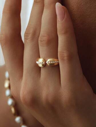 Opalesca 1 pezzo Anello aperto con perla/madreperla, effetto texture, tono metallico/dorato 18k, carino, casual, da lavoro, di lusso, adatto per matrimonio, vacanza, campeggio, stile Y2K/per mamma/donna/ragazza/autunno/inverno/festival/vacanza/vecchio denaro/Ognissanti