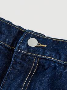 Maija Plus Size Women's Non-Stretch Denim Mini Skirt, Dark Blue Washed Denim Fabric, Anti-Exposure Underskirt,Fall Clothes For Women