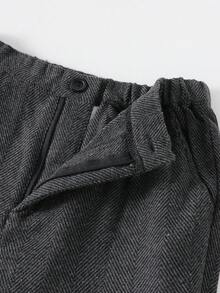 SHEIN 2 件套青少年男孩绅士装，人字纹背心 + 时尚长裤，优雅正式西装，适合生日、婚礼、婚礼嘉宾、花童、戒指持有人、返校 - 深灰色 - 查看 5